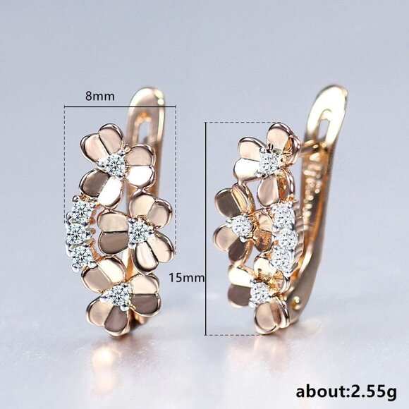 💝"Dainty Diamond Designer Flower Daisy 14K Rose Gold Plated EarringsUNVN12513 - Picture 4 of 6